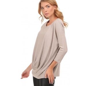 COS Oatmeal Asymmetrical Drape Front Jersey Sweater Top